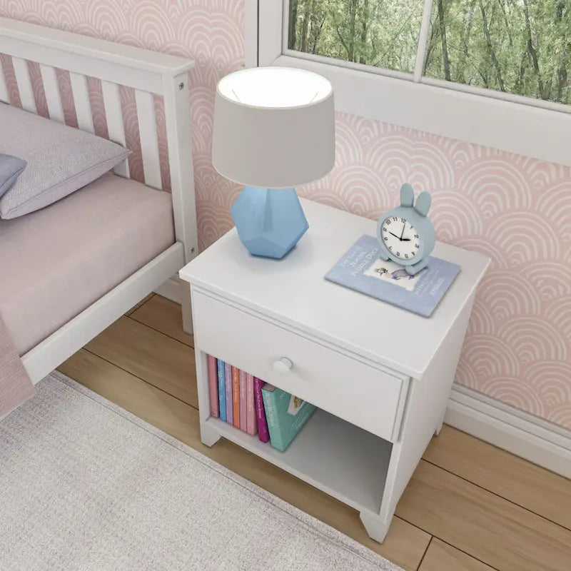 Wood Nightstand with 1 Drawer - Kids Bedside Table-17