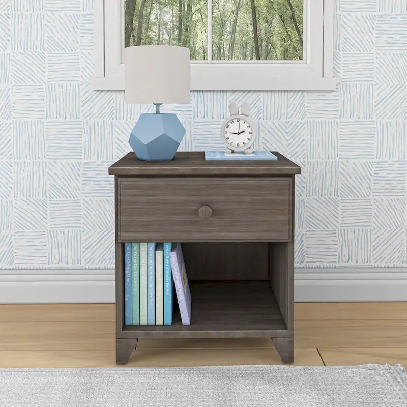 Wood Nightstand with 1 Drawer - Kids Bedside Table-19