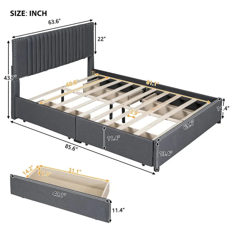 Queen Size Upholstered Platform Bed-15