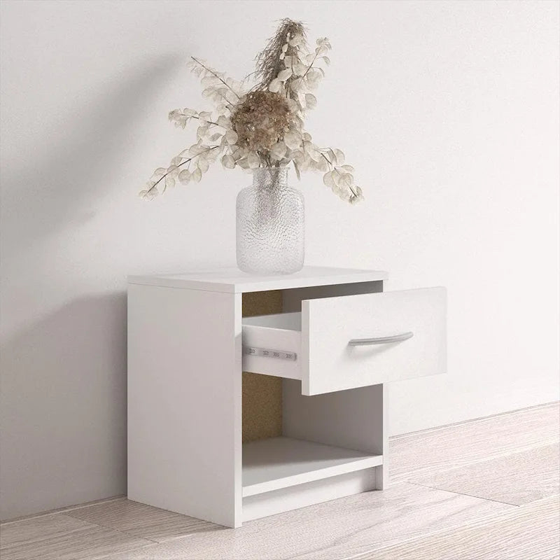 Matte White Single Drawer Nightstand-2