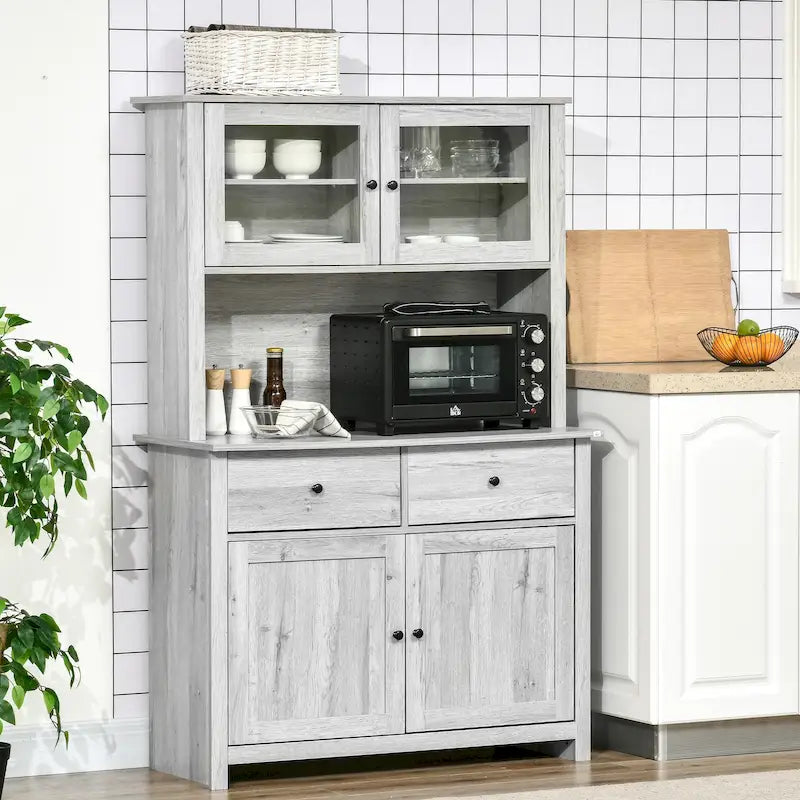 63.5" Ash Grey/White Kitchen Pantry Cabinet with Glass Doors-18