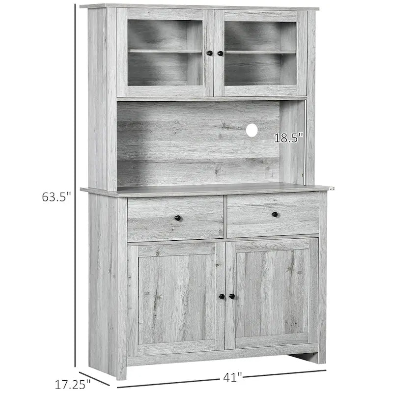 63.5" Ash Grey/White Kitchen Pantry Cabinet with Glass Doors-4