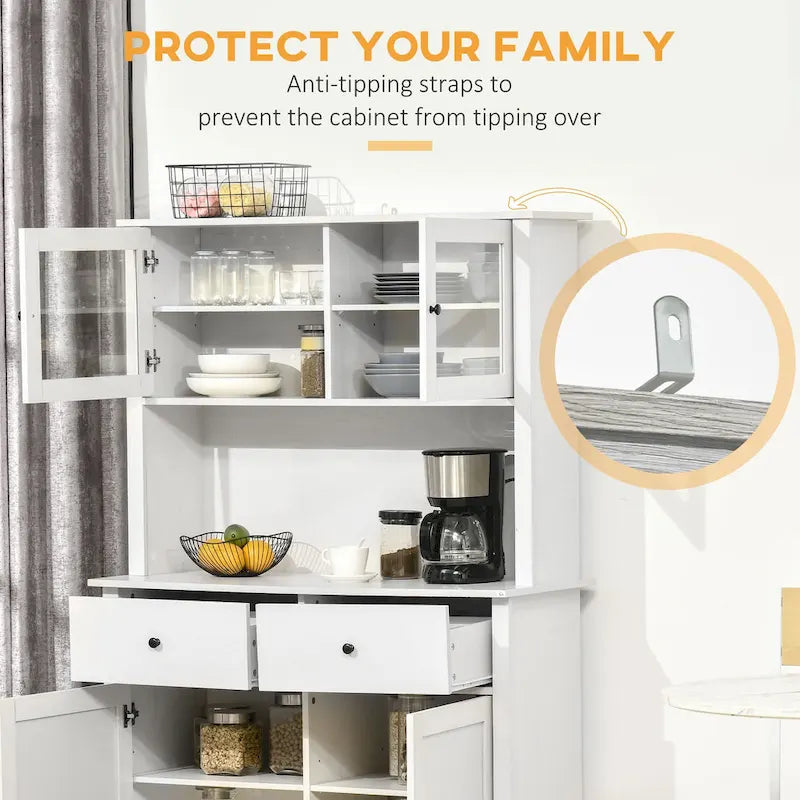 63.5" Ash Grey/White Kitchen Pantry Cabinet with Glass Doors-16