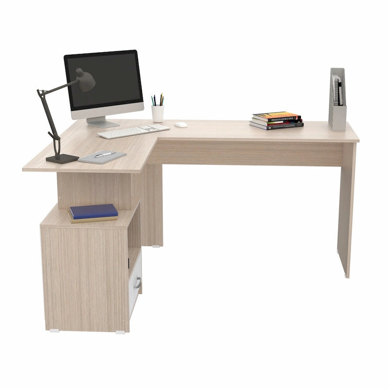 Maple White L-Shape Corner Desk with Drawer-2