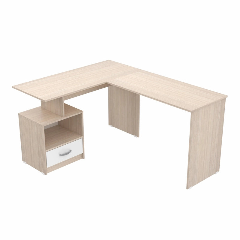 Maple White L-Shape Corner Desk with Drawer-7
