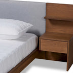 Light Grey Queen Storage Bed with Built-In Nightstands - Walnut Brown