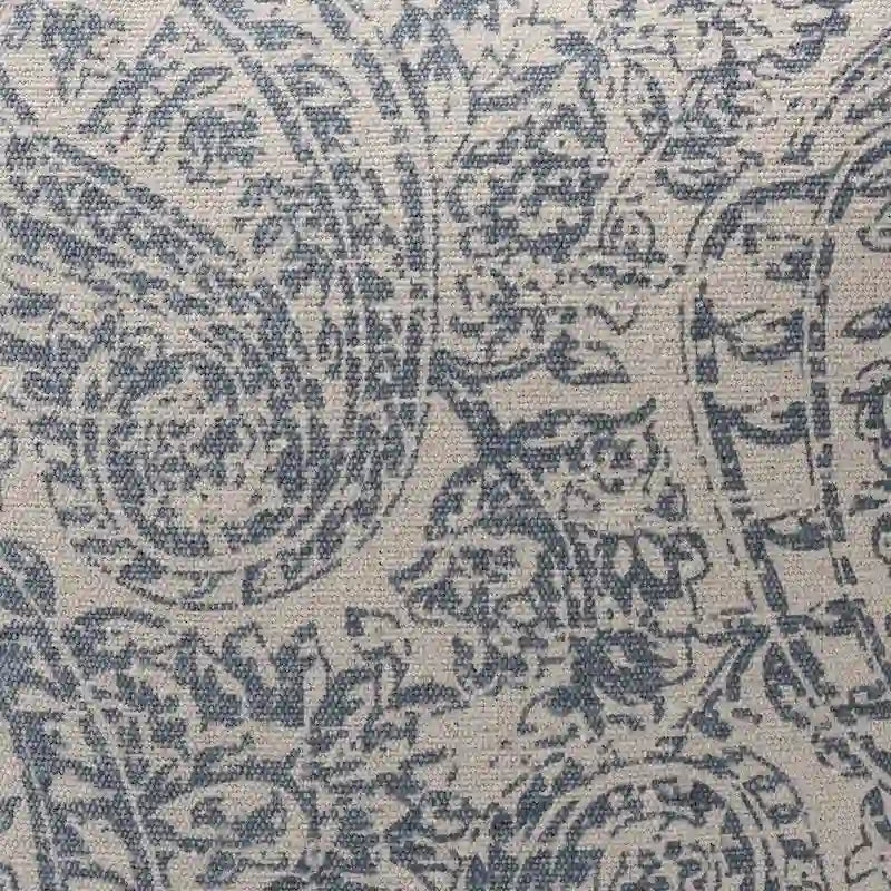 Grey Blue Paisley Pouf Ottoman - Handwoven Cotton-4