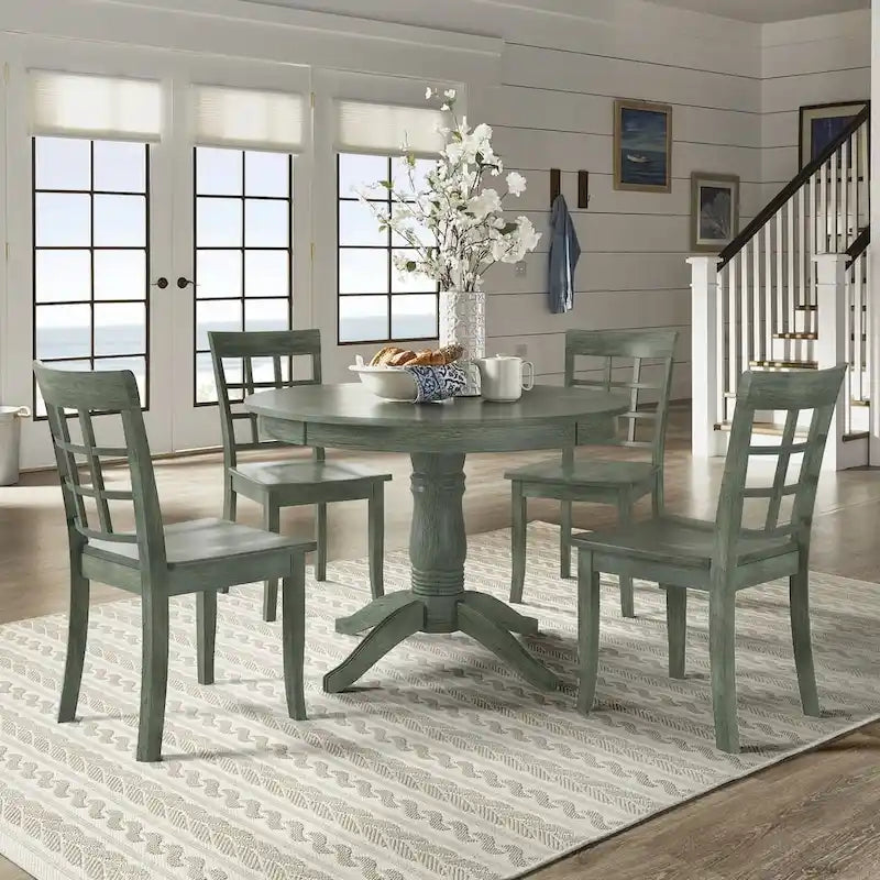 Sage Green Round Pedestal Dining Set - 5 Piece-2