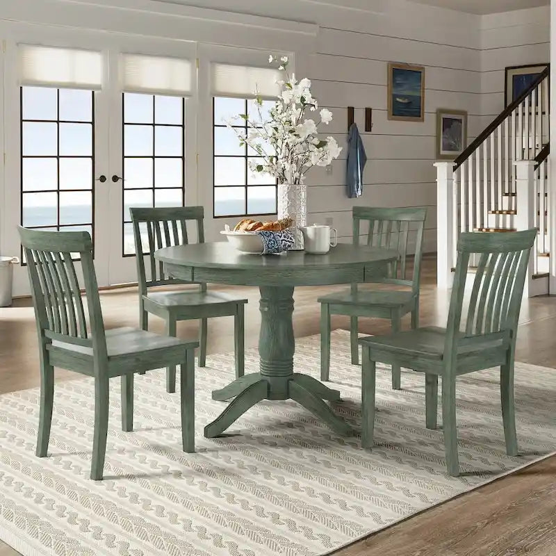 Sage Green Round Pedestal Dining Set - 5 Piece
