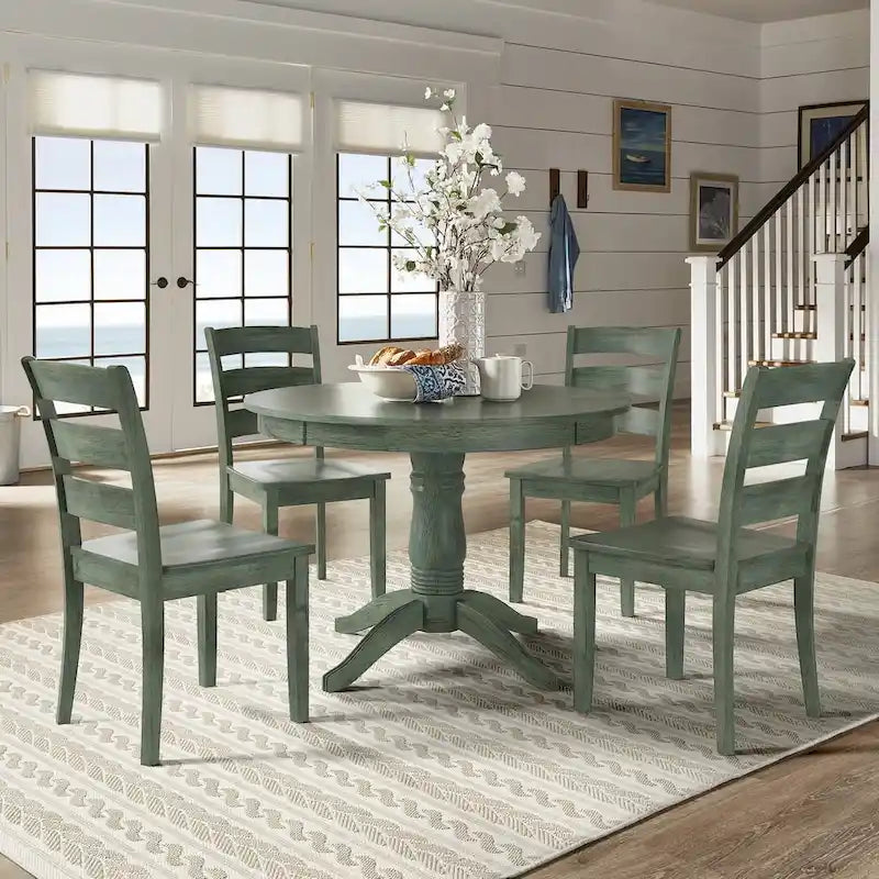 Sage Green Round Pedestal Dining Set - 5 Piece
