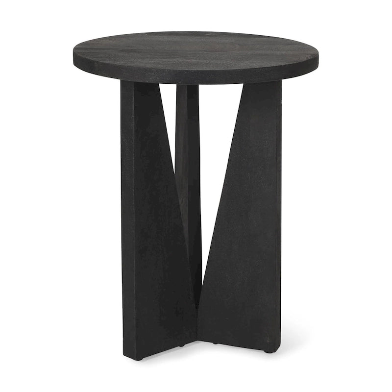 Black Solid Wood Round Accent Table - 18L x 18W x 22H-2
