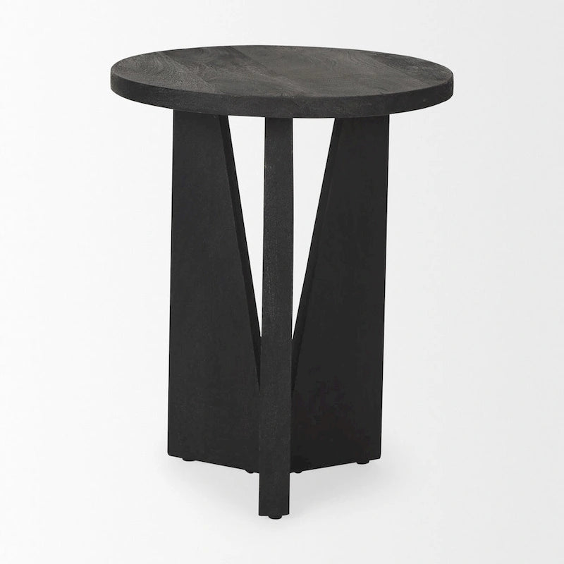 Black Solid Wood Round Accent Table - 18L x 18W x 22H-4