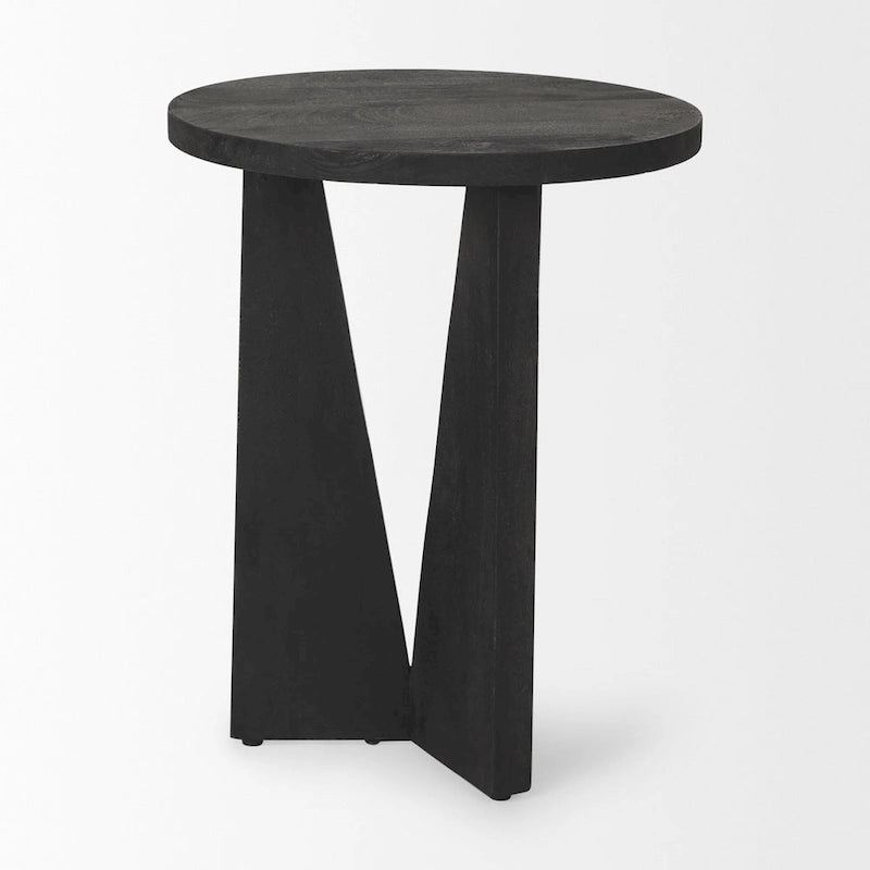 Black Solid Wood Round Accent Table - 18L x 18W x 22H-5