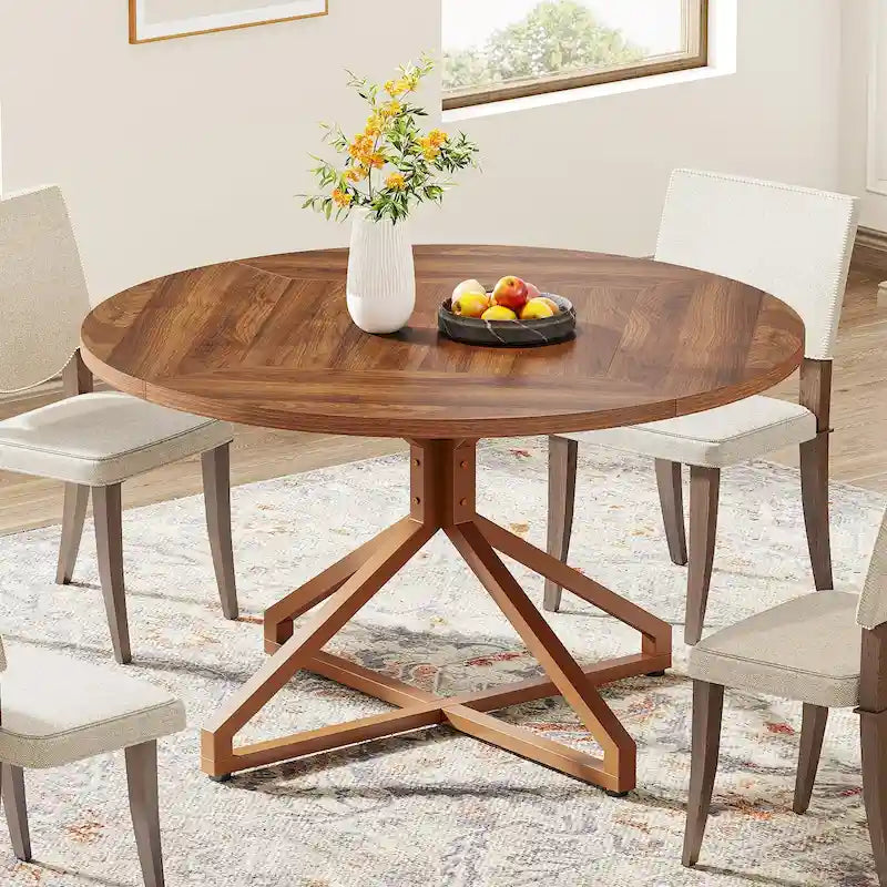47 Inch Round Dining Table with Metal Pedestal Base for 4-6 People-13