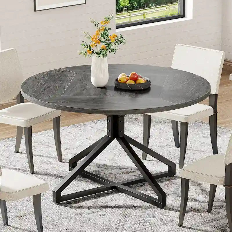 47 Inch Round Dining Table with Metal Pedestal Base for 4-6 People-14