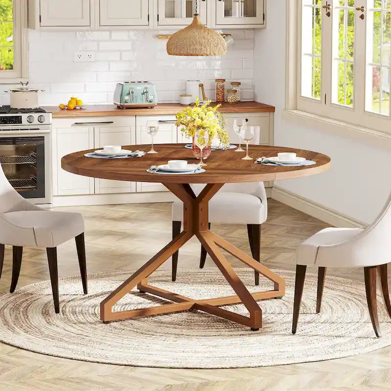 47 Inch Round Dining Table with Metal Pedestal Base for 4-6 People