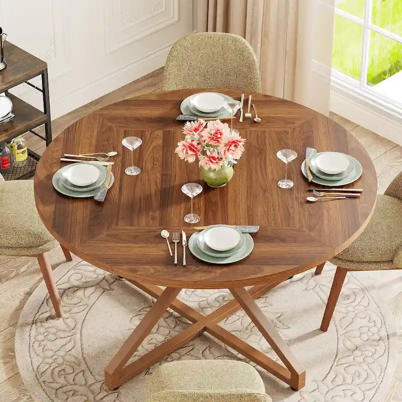47 Inch Round Dining Table with Metal Pedestal Base for 4-6 People
