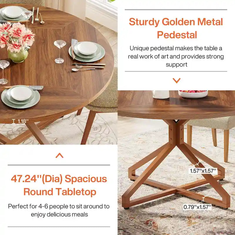 47 Inch Round Dining Table with Metal Pedestal Base for 4-6 People-5