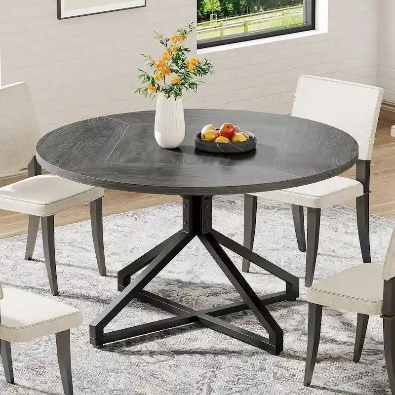 47 Inch Round Dining Table with Metal Pedestal Base for 4-6 People-7