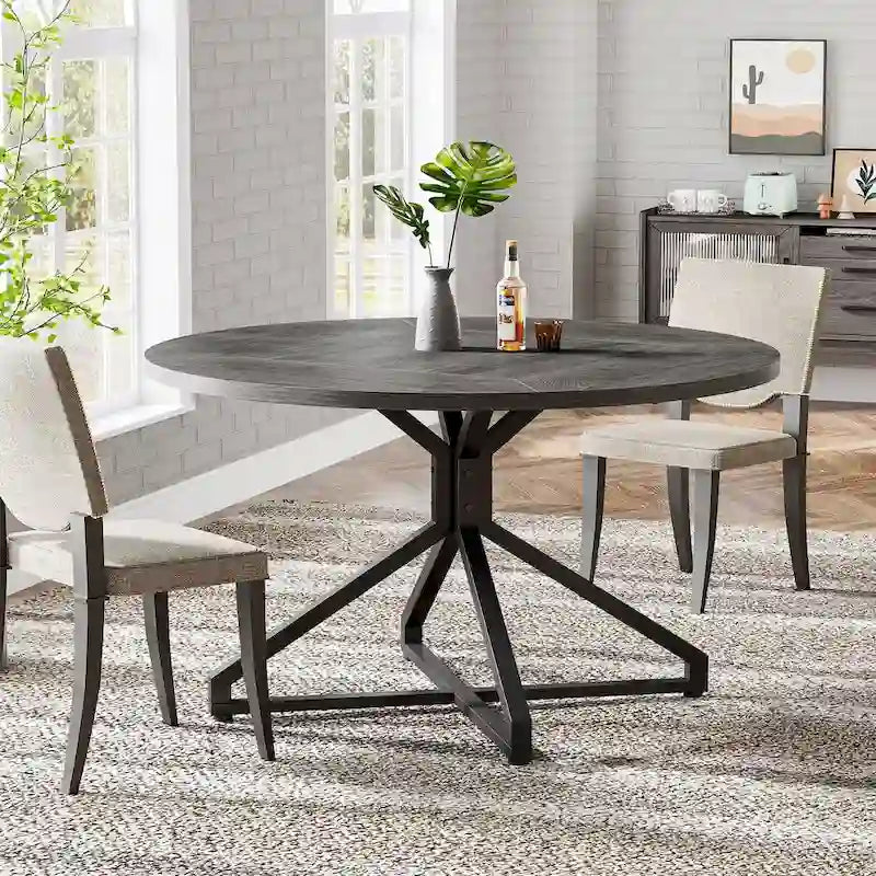 47 Inch Round Dining Table with Metal Pedestal Base for 4-6 People-8