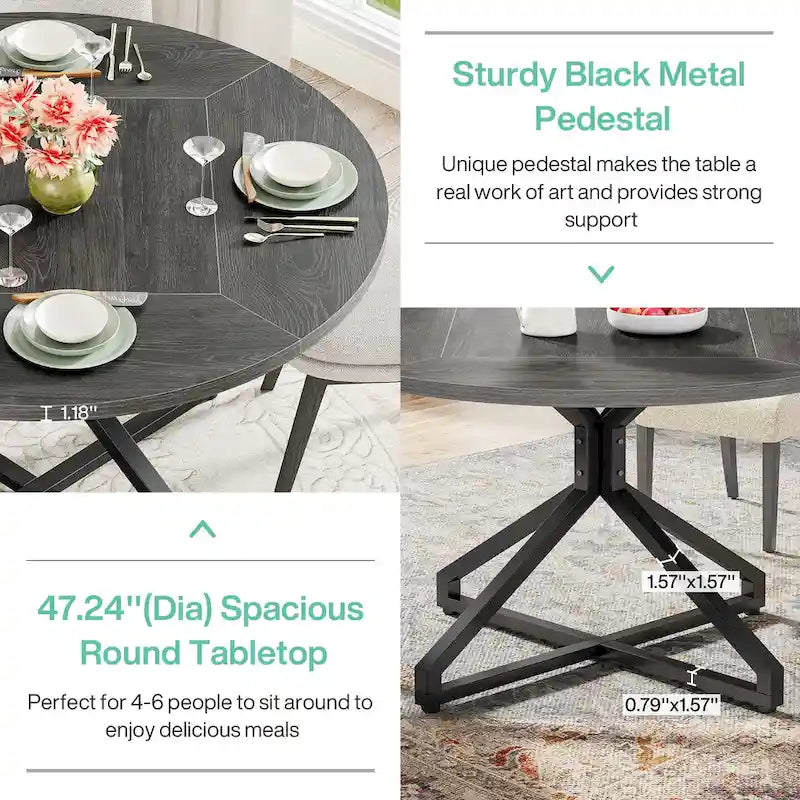 47 Inch Round Dining Table with Metal Pedestal Base for 4-6 People-11