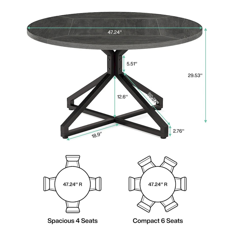 47 Inch Round Dining Table with Metal Pedestal Base for 4-6 People-12