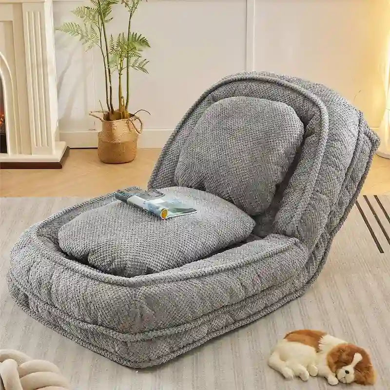 Convertible Flip Chair, Floor Lazy Sofa, Folding Upholstered Couch Bed with Adjustable Backrest