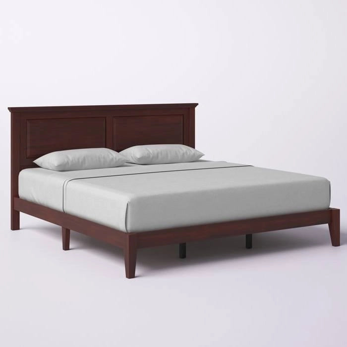 Solid Oak Platform Bed with Tapered Legs and Headboard-43