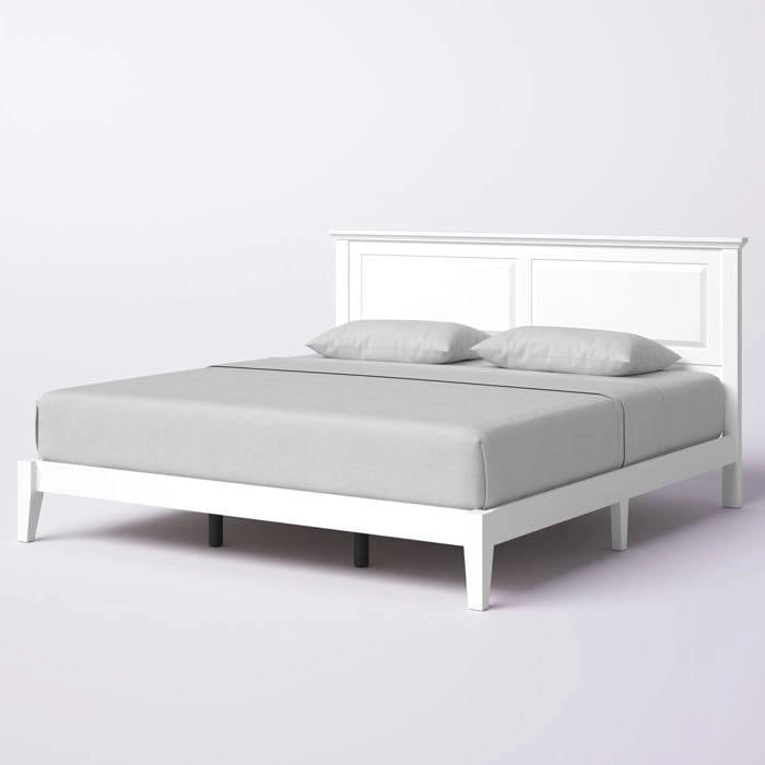 Solid Oak Platform Bed with Tapered Legs and Headboard-3