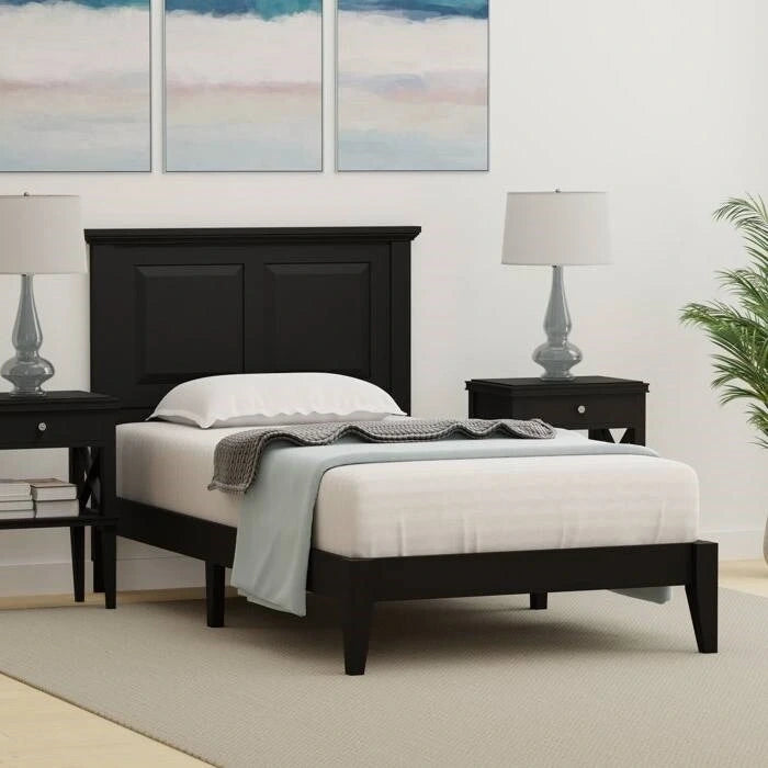 Solid Oak Platform Bed with Tapered Legs and Headboard