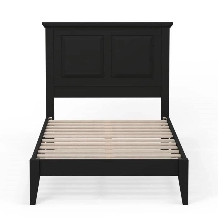Solid Oak Platform Bed with Tapered Legs and Headboard