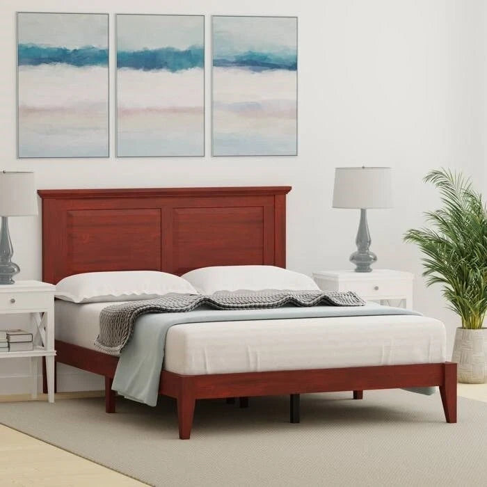 Solid Oak Platform Bed with Tapered Legs and Headboard-7
