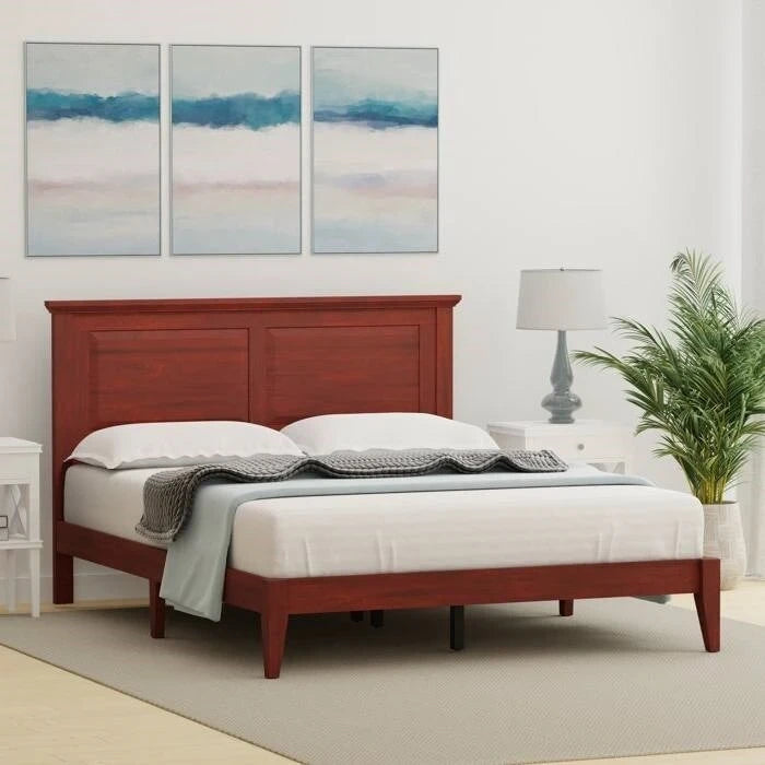 Solid Oak Platform Bed with Tapered Legs and Headboard