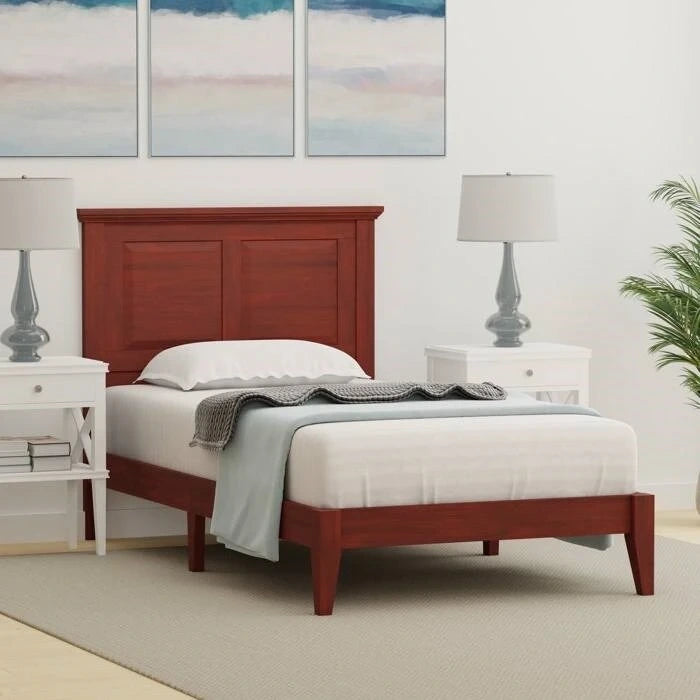 Solid Oak Platform Bed with Tapered Legs and Headboard
