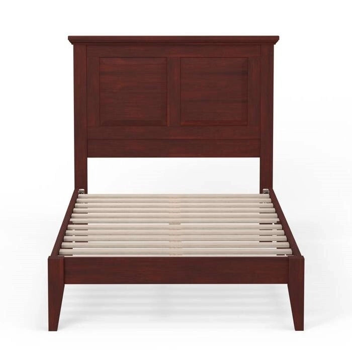 Solid Oak Platform Bed with Tapered Legs and Headboard