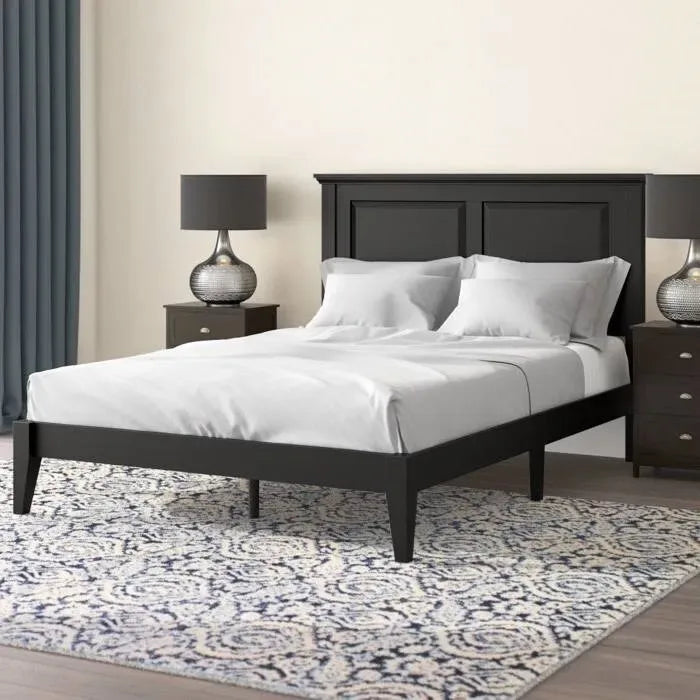 Solid Oak Platform Bed with Tapered Legs and Headboard-15