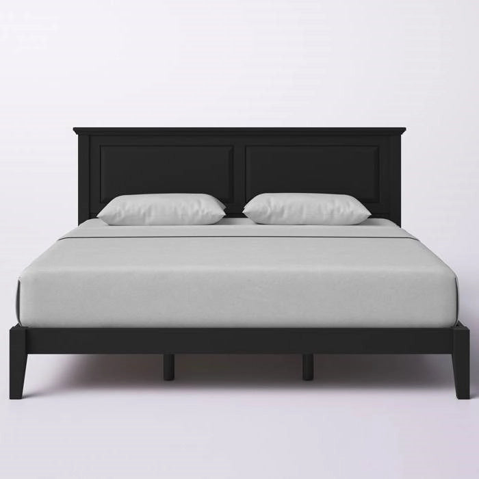 Solid Oak Platform Bed with Tapered Legs and Headboard