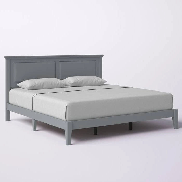 Solid Oak Platform Bed with Tapered Legs and Headboard
