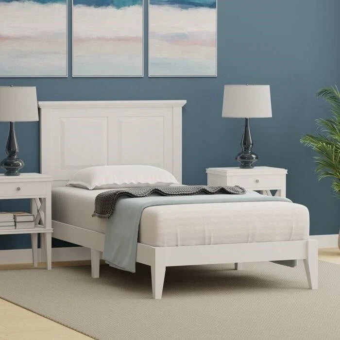 Solid Oak Platform Bed with Tapered Legs and Headboard-27