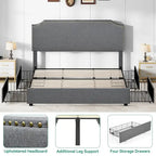 Upholstered Rivet Curved Adjustable Headboard Platform Bed Frame 4 Storage Drawers Bed Frame