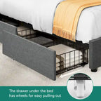 Upholstered Rivet Curved Adjustable Headboard Platform Bed Frame 4 Storage Drawers Bed Frame