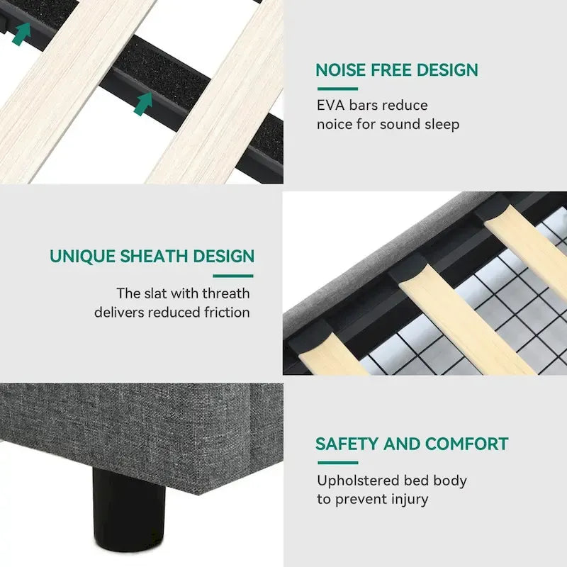 Upholstered Rivet Curved Adjustable Headboard Platform Bed Frame 4 Storage Drawers Bed Frame-6