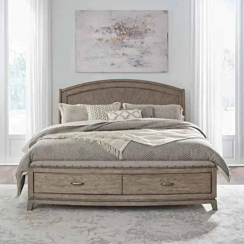Burnished Beige Oak King Panel Storage Bed Set