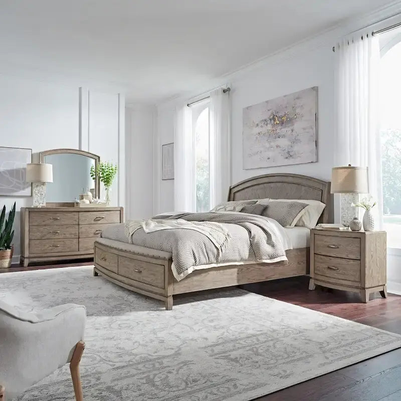 Burnished Beige Oak King Panel Storage Bed Set-18