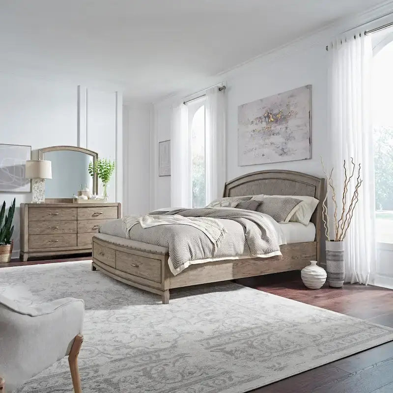 Burnished Beige Oak King Panel Storage Bed Set-23