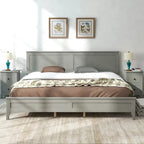 King Platform Bed in Modern Gray Pine Wood - Simple Slat Design, Elegant, High Load Capacity