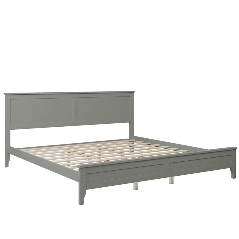 King Platform Bed in Modern Gray Pine Wood - Simple Slat Design, Elegant, High Load Capacity
