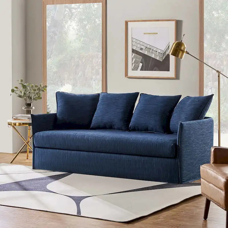 Gray 3-Seater Slipcovered Sofa with Removable Cushions