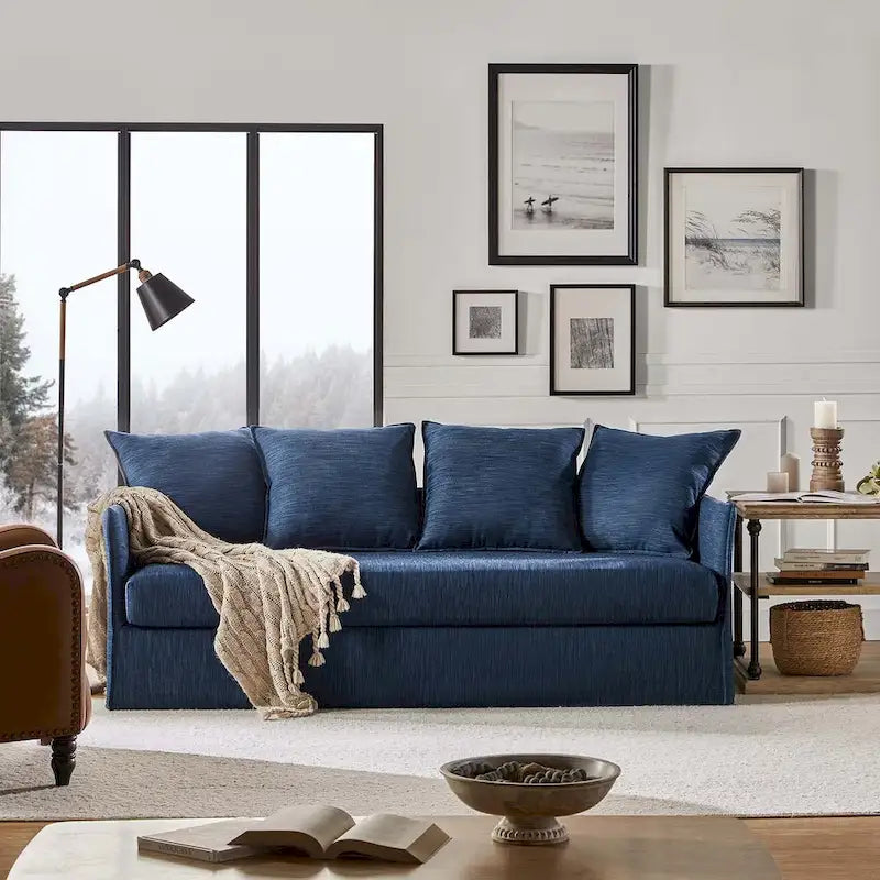 Gray 3-Seater Slipcovered Sofa with Removable Cushions-3