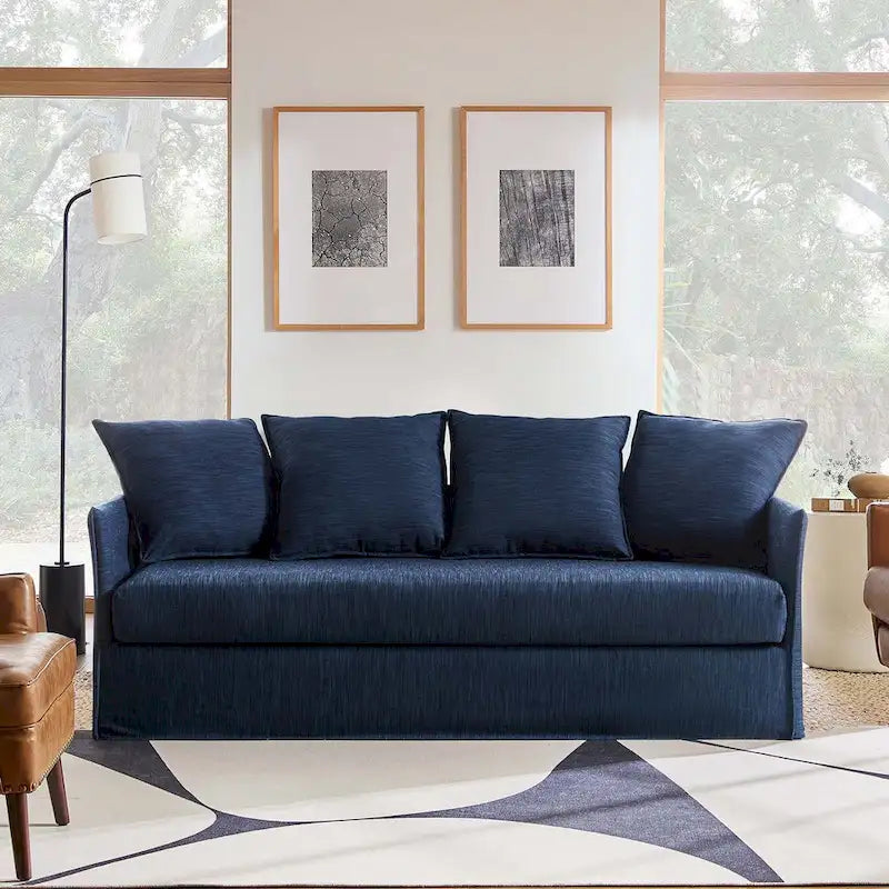 Gray 3-Seater Slipcovered Sofa with Removable Cushions-5